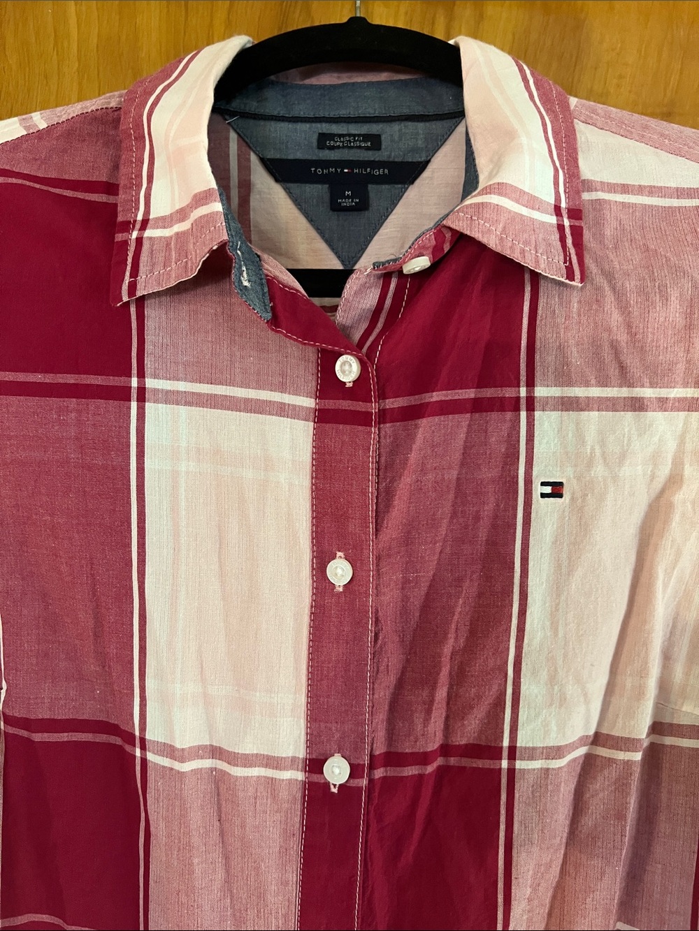 Tommy Hilfiger Red and White Plaid Casual Button-Down Shirt - Picture 3 of 5